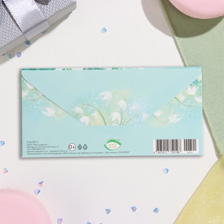 An envelope for money "tenderness, love, inspiration!" Glitter, Congrev, snowdrops, 17x8 cm-3