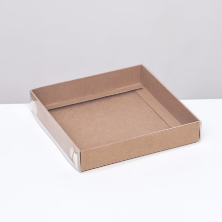 Confectionery packaging, craft with PVC lid, 16 x 16 x 3 cm