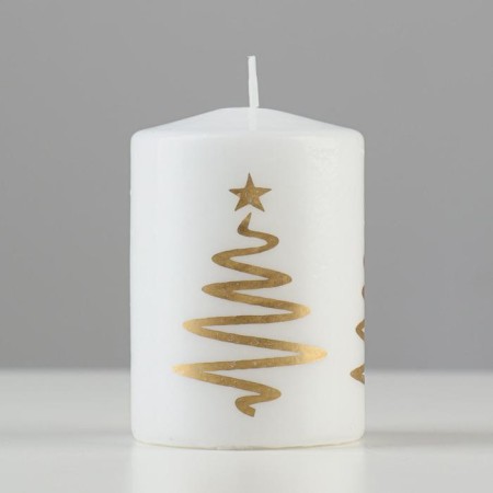 Candle - Cylinder "Christmas tree", 5.6x8 cm, white with gold-1