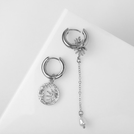 Earrings with the removable element "transformer" sun, white color in silver-2