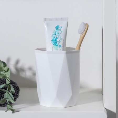 A glass for denture brushes "Prism", 9.5 × 9.5 × 11 cm, white color