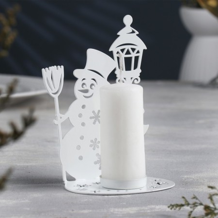 Snowman Snowman Metal for one candle, 10.7x15 cm, white