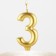 Candle for the cake, the number "3", gold.