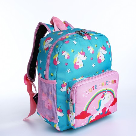 Baby backpack on lightning, 3 outer pockets, turquoise/pink color-1