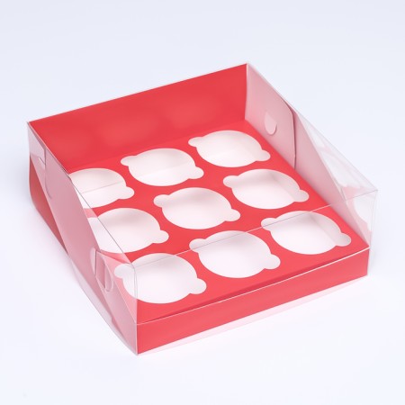 Confectionery folding box for 9 cupcakes 23.5 x 23.5 x 10, red-1