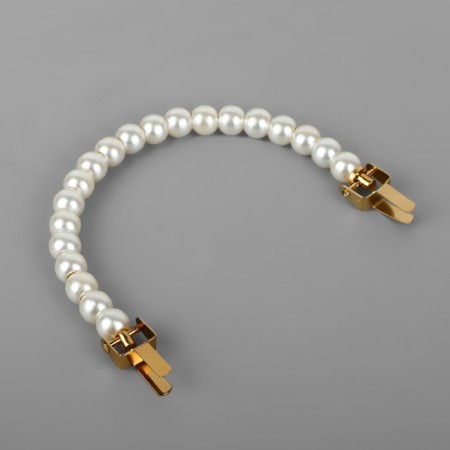 Handle for a bag, metal, pearl beads, for a puncture, 12.5 × 9 × 1.2 cm, white/gold color-1
