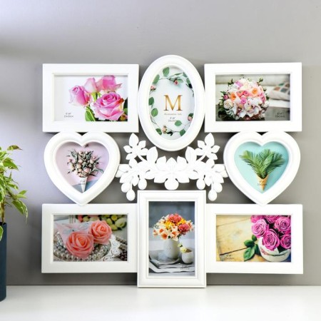 Photo frame plastic in 8 photos 10x10, 10x15 cm "olives" white 43x48x2 cm