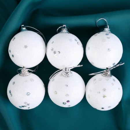 Set of balls plastic D-4.5 cm, 6 pcs "Snow Fairy Tale" White