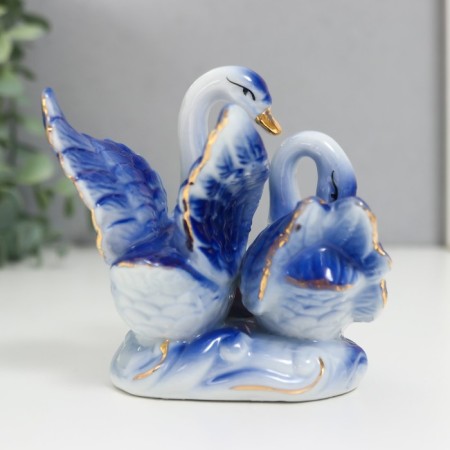 Souvenir "2 swan white-blue with flower" 10x10 cm-3