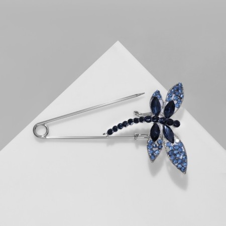 Dragonfly pin 7.5 cm, blue color in silver-3