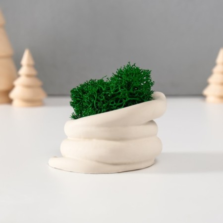 Souvenir mini "snake" twisted with moss white 7x6x4 cm (moss green stabil)-2