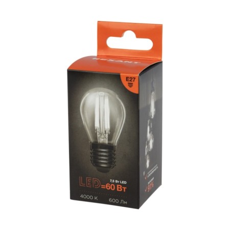 Lamp Filament ball GL45 7.5W 600LM 4000k E27 Transparent REXANT-3