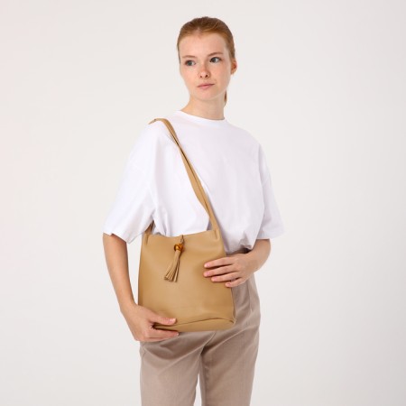 Bag Women's Tout on the valve, beige color-6