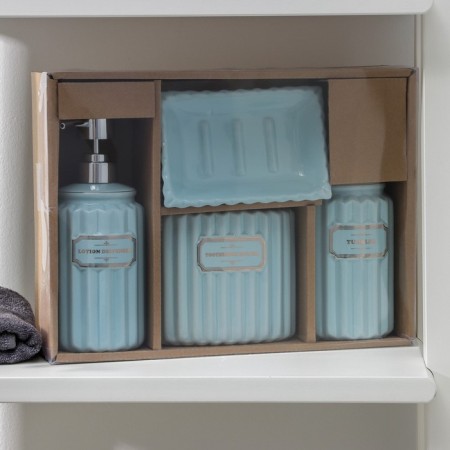 A set of accessories for the Classic bathroom, 4 items (350 ml dispenser, soap dish, 2 glasses), blue color-3