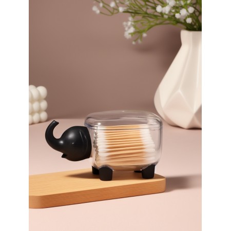 Organizer for cotton sticks and disks "Elephant", with a lid, 15.4 × 7.5 × 8.5 cm, transparent/black-1