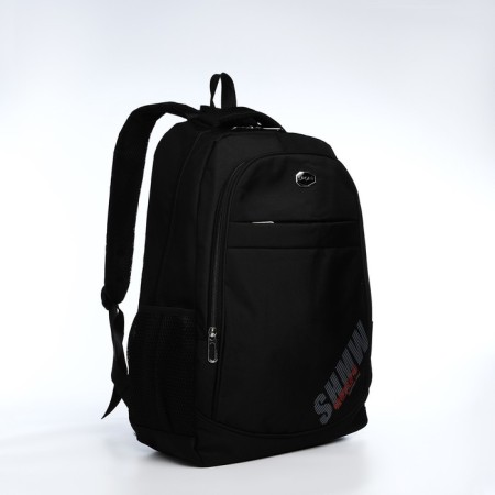 Young backpack from textiles with lightning, 4 pockets, black/red color-2