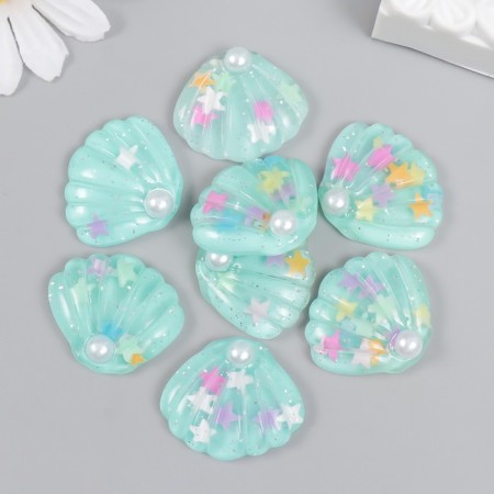 Decor for creativity plastic "A shell with stars" turquoise 2.9x2.5 cm-2
