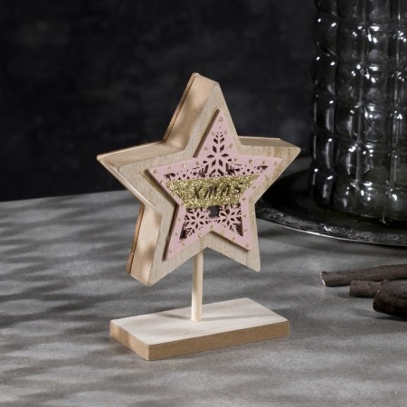 LED figure "Star" 12 × 15.5 × 5 cm, wood, CR2032 batteries, glow warm white-1