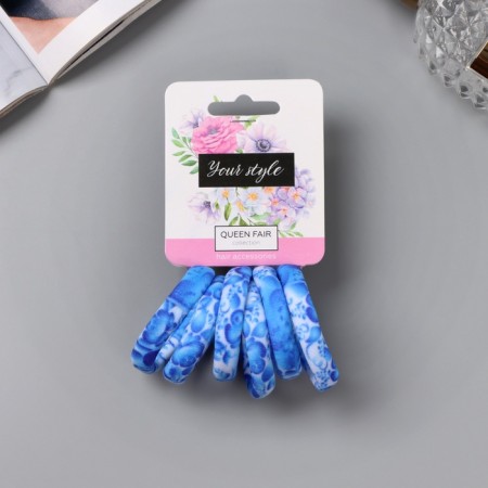 Hair gum "Flower ornament" (set 6 pcs) blue flowers-1