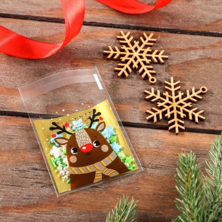 BOPP package with sticky tape, "New Year's forest", 7*7+3cm-1