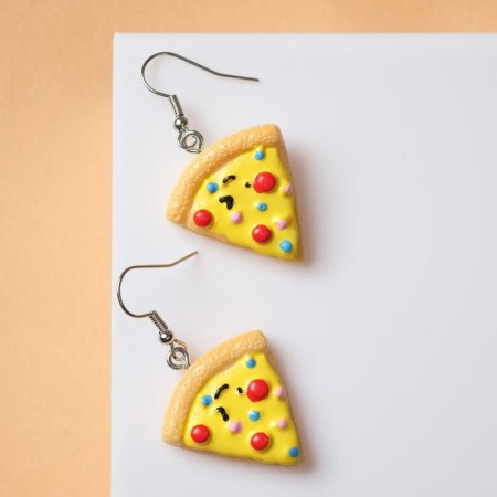 Earrings Assorted "Yummy" a piece of pizza, colored in silver-1
