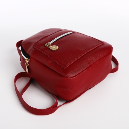 Women's backpack of artificial leather with lightning, 1 pocket, burgundy color-2