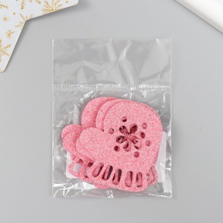 Decor "mittens" pink 5 cm set 6 pcs foam glitter-3