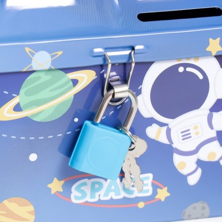 Piggy bank Metal with a lock "Space Adventures" mix 12x9.5x10 cm-2