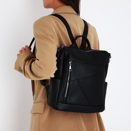 Women's backpack made of artificial leather with lightning, 4 pockets, black color-8