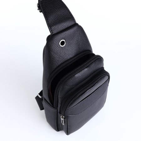Male sling bag made of artificial leather, black color-5