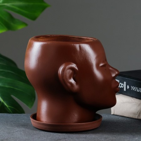 Pot - Organizer "Head" Brown, 1.3 l / 16x16x14cm-2