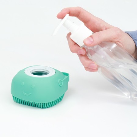 Brush for washing and massage of animals, with a container for shampoo, turquoise-2