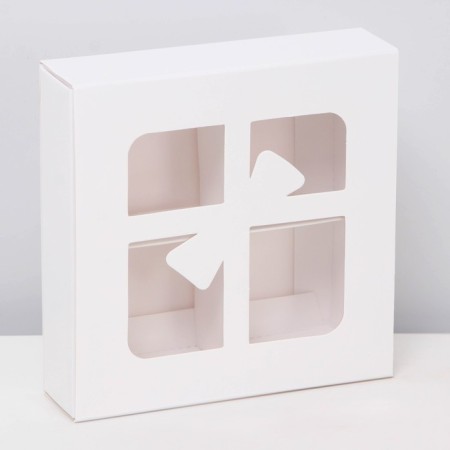 Box for 4 sweets cutting down, "bow", white 12.5 x 12.5 x 3.5 cm