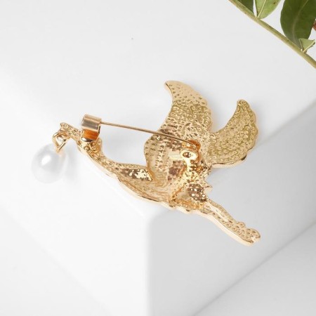 Brooch "Stork" with pearls, colored in gold-1