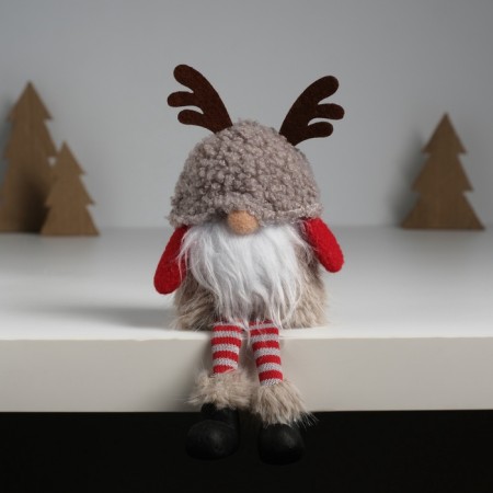 Souvenir Textile "Dwarf in a gray lamb hat with horns" 6.2x9.5x18.5 cm