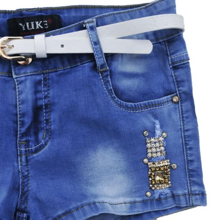 Джинсовые шорты для девочек, рост 146 см, цвет голубой-3