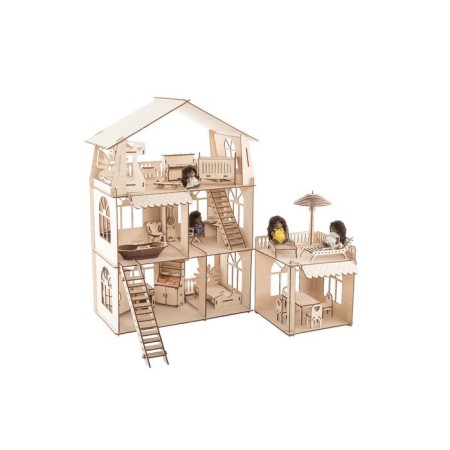 Puppet Happid Premium House "Cottage", three -story, with an extension, with furniture, a prefabricated model-13