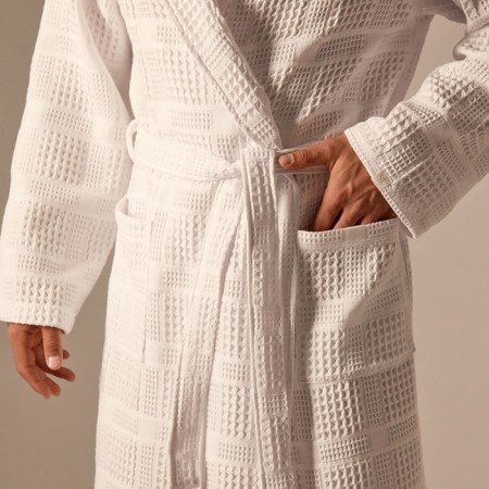 Wafel dressing gown men SL Home: Chess "Blanc de Blanc", size M, 100% cotton, 340 g/m2-5