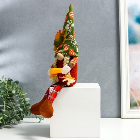 Interior doll "Granny in a cap with leaves, with corn" Long legs 35x6x7 cm-2