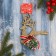 Jewelry decoration "Deer shine with cones and ribbon" 13x16 cm, gold