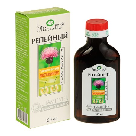 Burdock shampoo Mirrolla, a complex of vitamins for hair strengthening, 150 ml