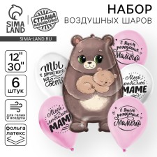 Букет из шаров «Милый мишка, для мамочки», латекс, фольга, набор 6 шт.