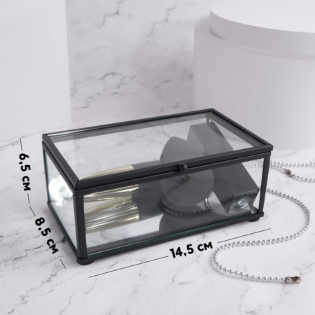 Organizer for storage, 1 section, with a lid, glass, with a mirror base, 14.5 × 8.5 cm, the color is transparent/black-1