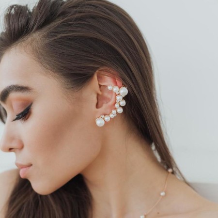 Earring "Kaff" Pearl treasure, white color in gold-3