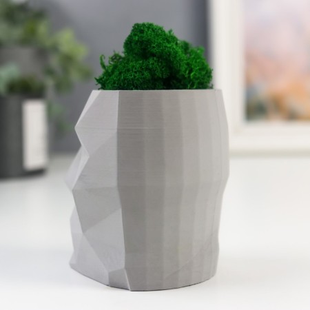 Kashpo concrete "Head" with moss height 8.5 cm gray (moss green stabilized)-2