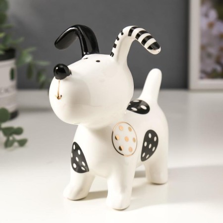 Souvenir ceramics "puppy in pars" white-black with gold 12.8x8.5x13.5 cm