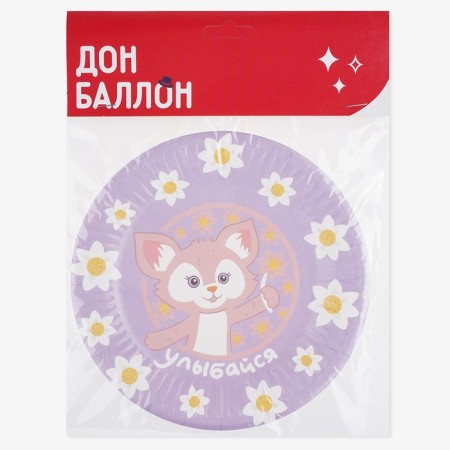Paper plate "Flower fox with a flower", lilac, 6 pcs., 18 cm-1