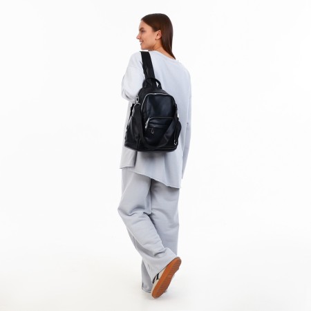 City backpack on lightning, from artificial leather, black color-9