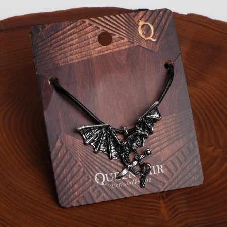 Unisex “Legends” pendant wing, black silver color on a black lace, 60 cm-3