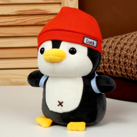 Soft toy "Penguin" with a backpack, in a red hat, 22 cm-2